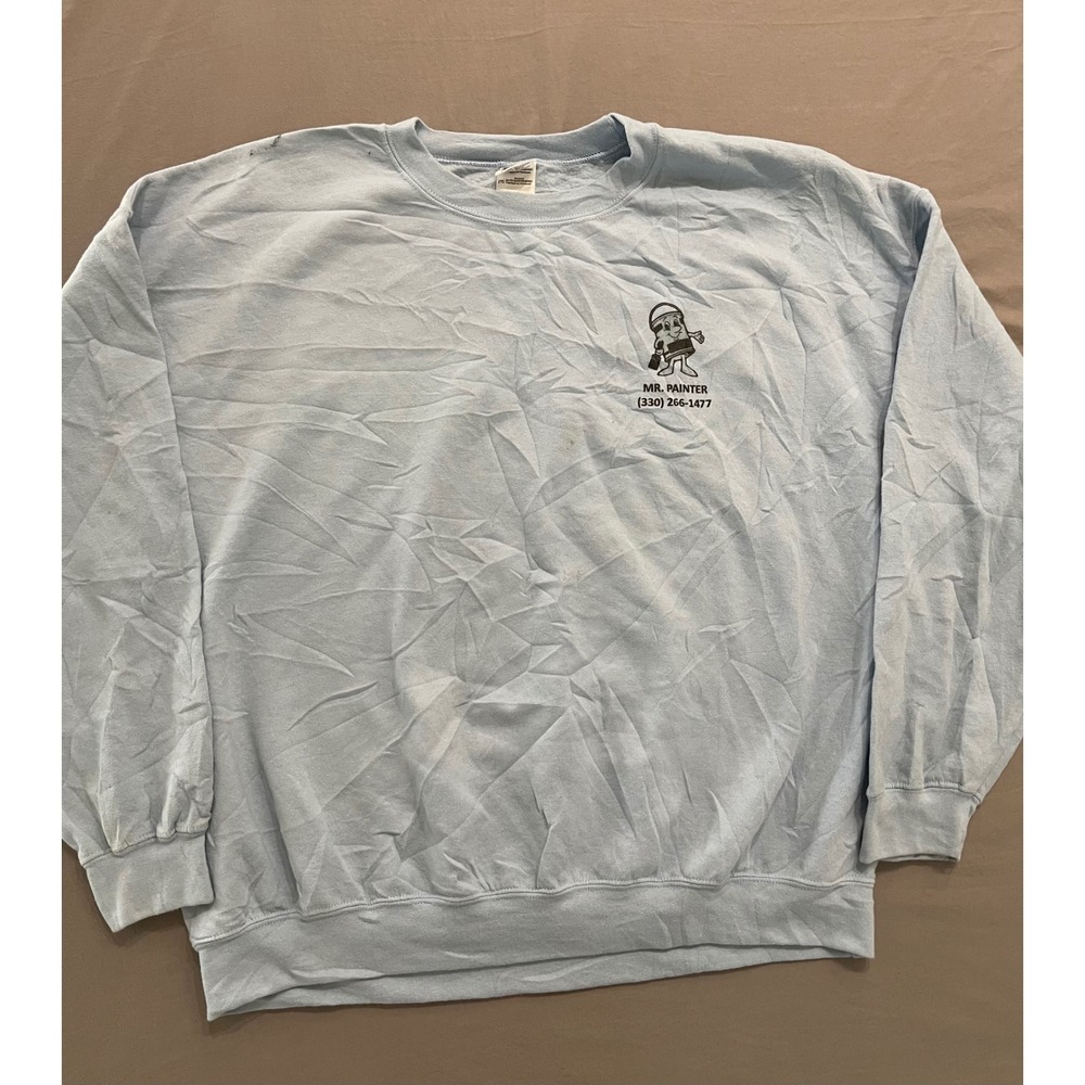 Gildan Heavy Blend Mr Painter Sweatshirt Mens 2XL Light Blue Crewneck Graphic